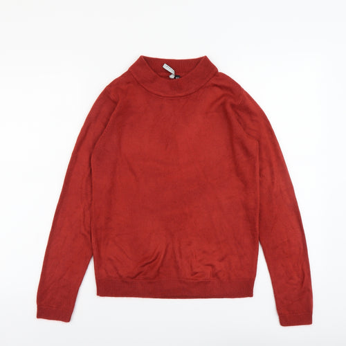 Essential Womens Red Mock Neck Acrylic Pullover Jumper Size 8