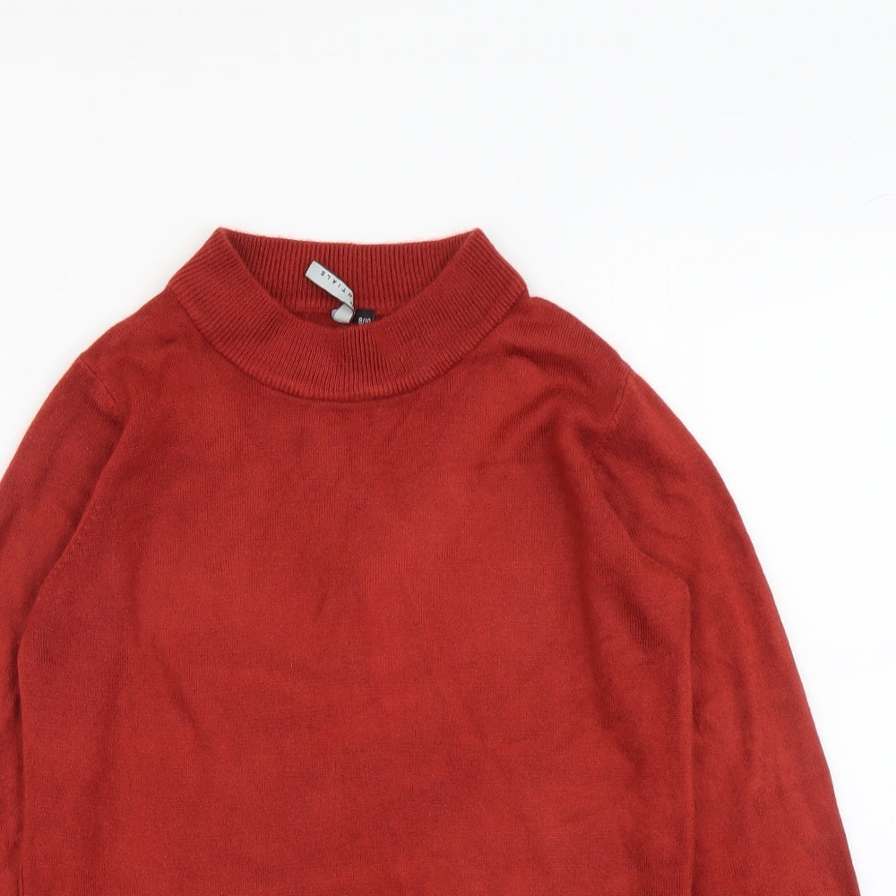 Essential Womens Red Mock Neck Acrylic Pullover Jumper Size 8