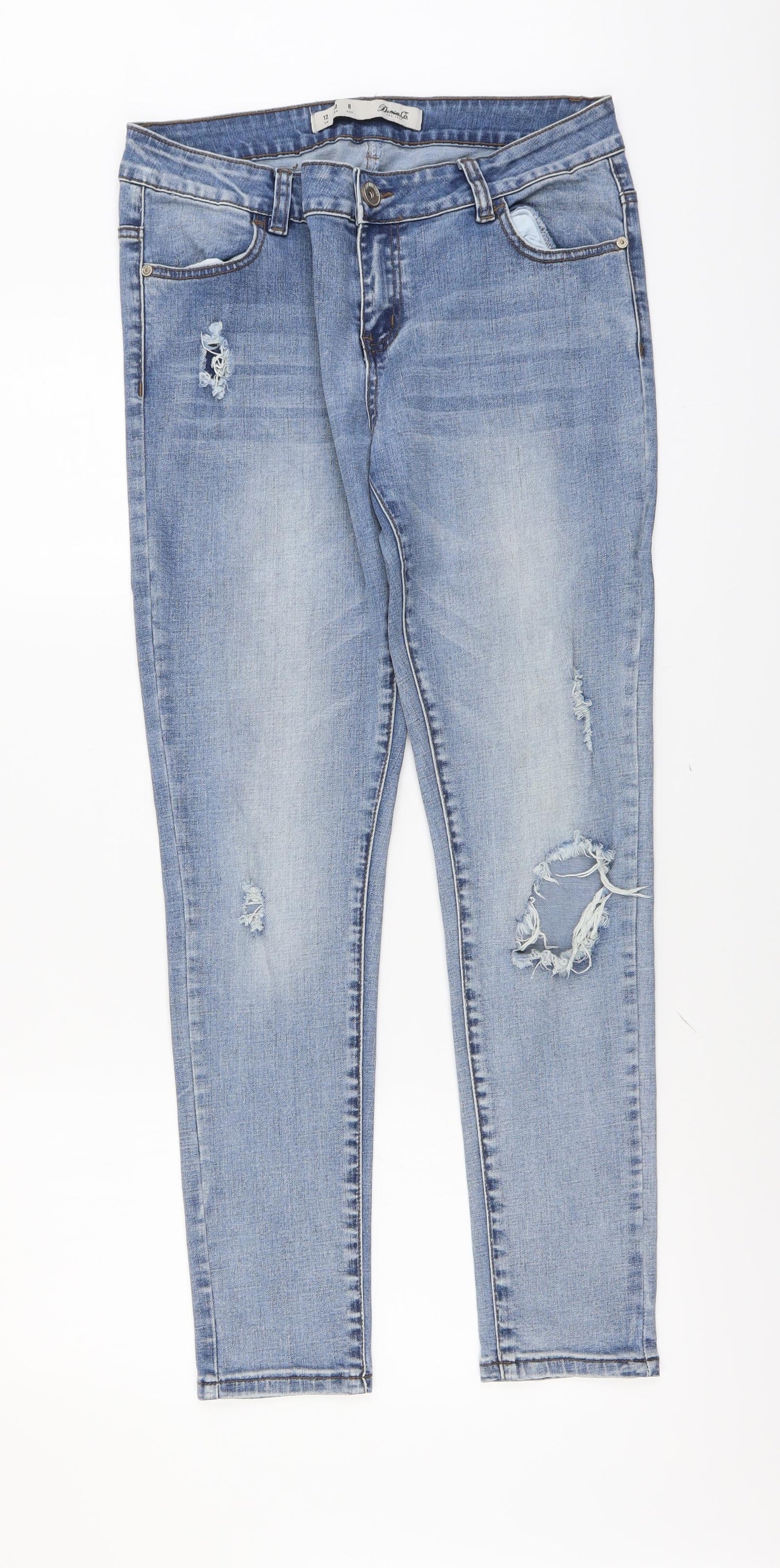Denim & Co. Womens Blue Cotton Skinny Jeans Size 12 L29 in Regular Button
