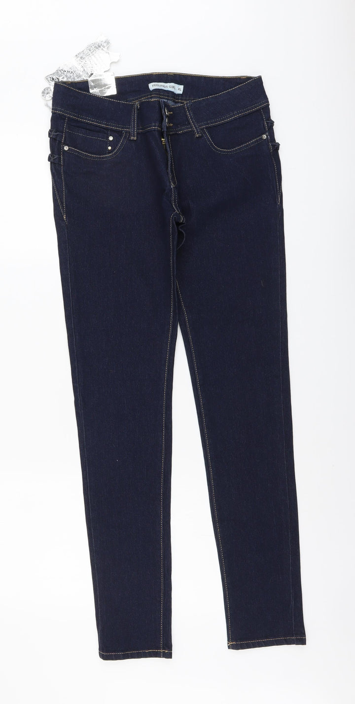 Feeling Girl Womens Blue Cotton Skinny Jeans Size XL L31 in Regular Button