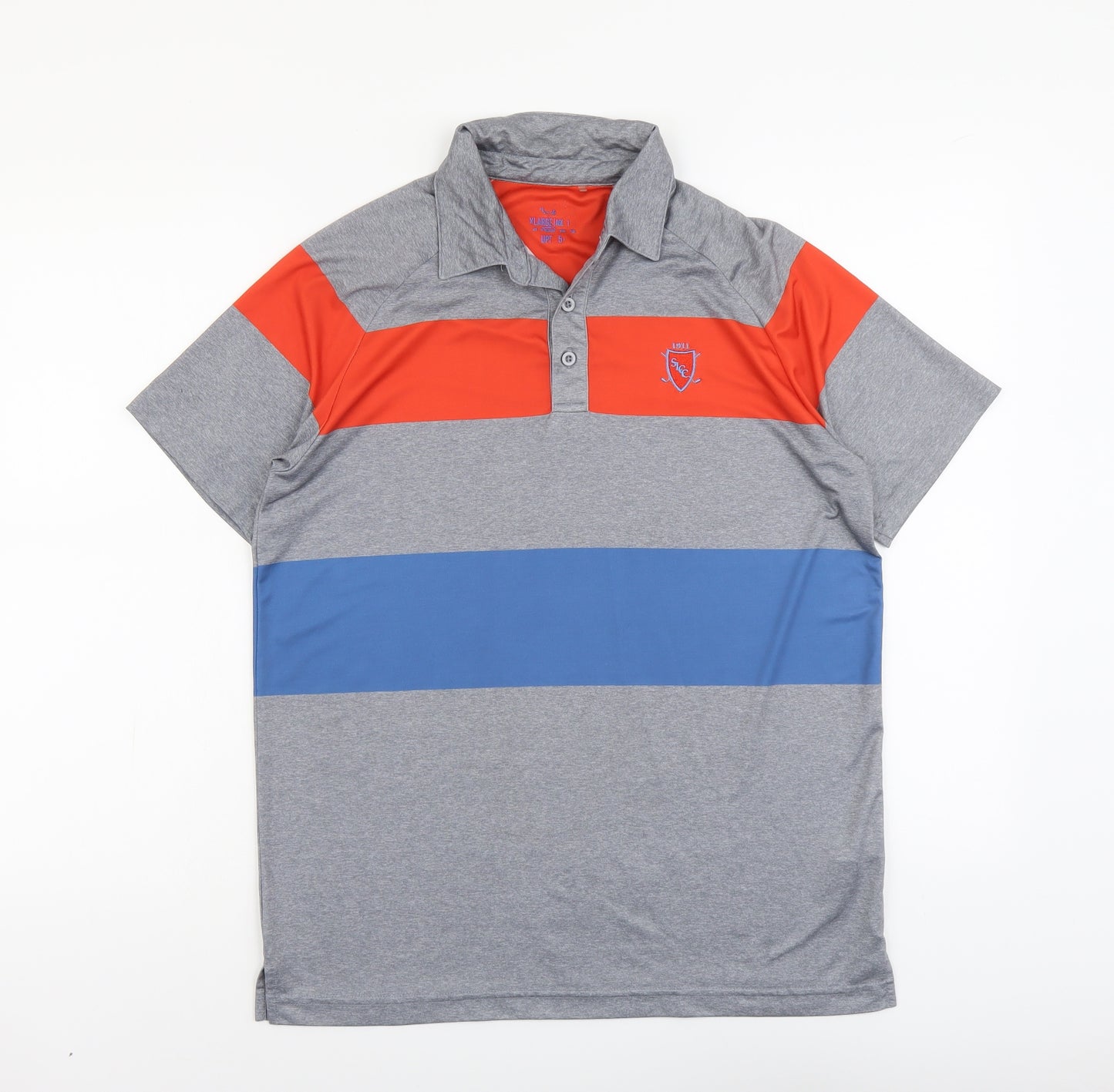 Preworn Mens Multicoloured Striped Polyester Polo Size XL Collared Button