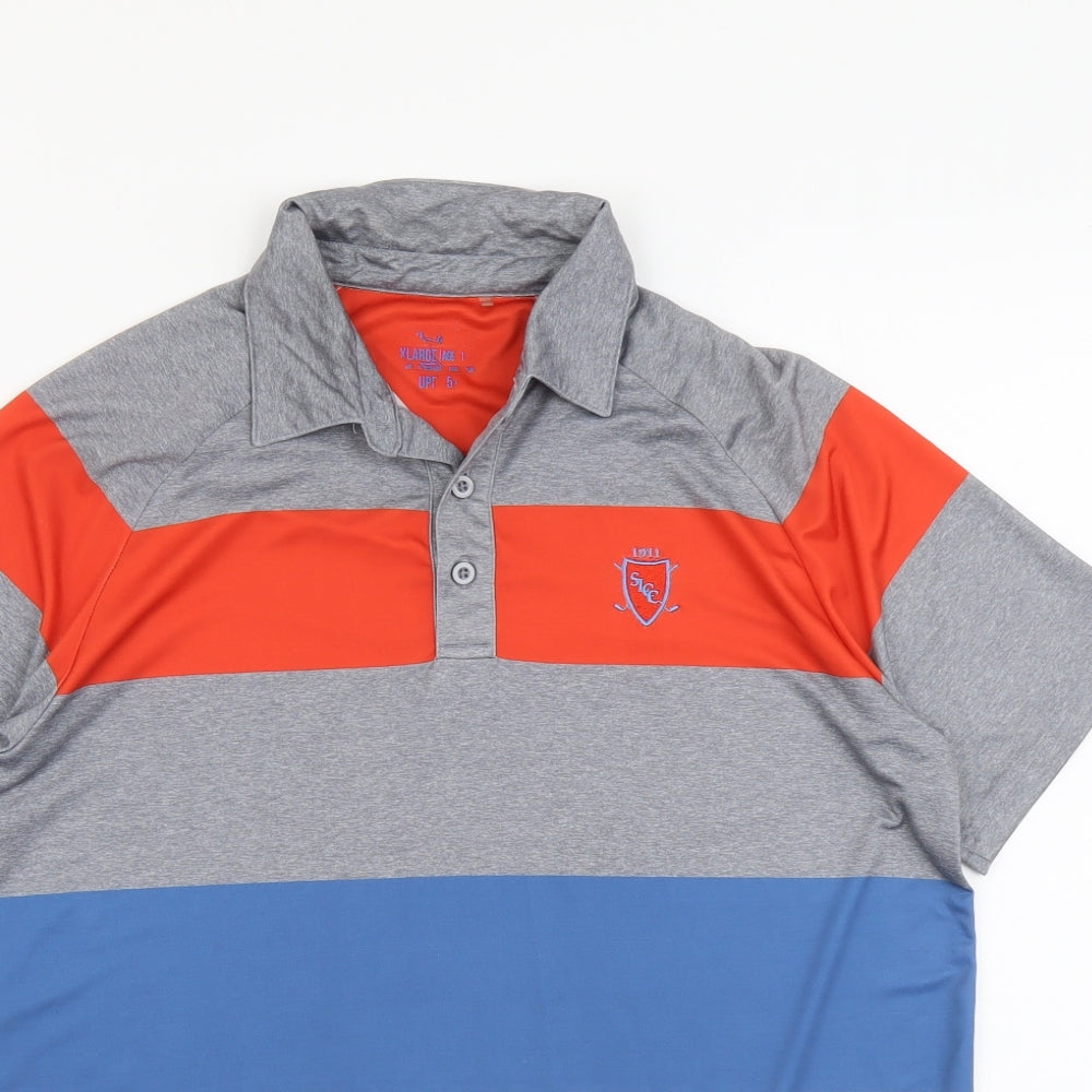 Preworn Mens Multicoloured Striped Polyester Polo Size XL Collared Button