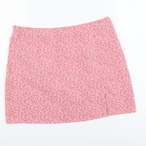 SheIn Womens Pink Floral Polyester Mini Skirt Size L Zip