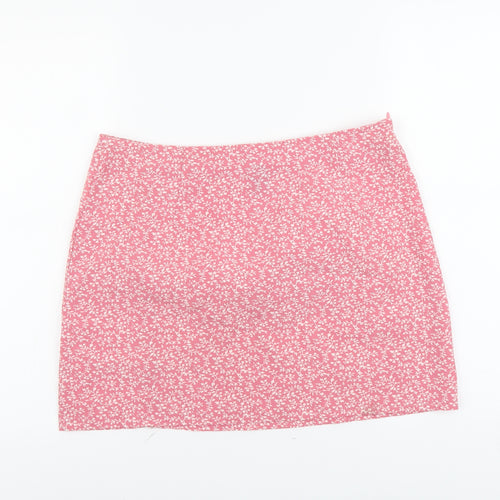 SheIn Womens Pink Floral Polyester Mini Skirt Size L Zip