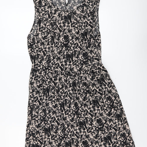 Vero Moda Womens Black Geometric Viscose A-Line Size S Round Neck Button