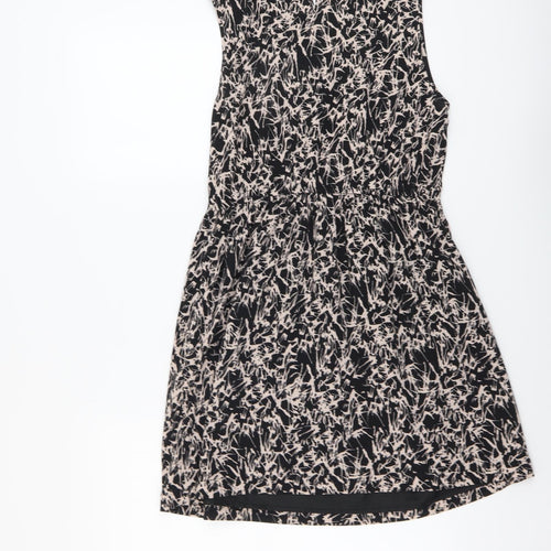 Vero Moda Womens Black Geometric Viscose A-Line Size S Round Neck Button