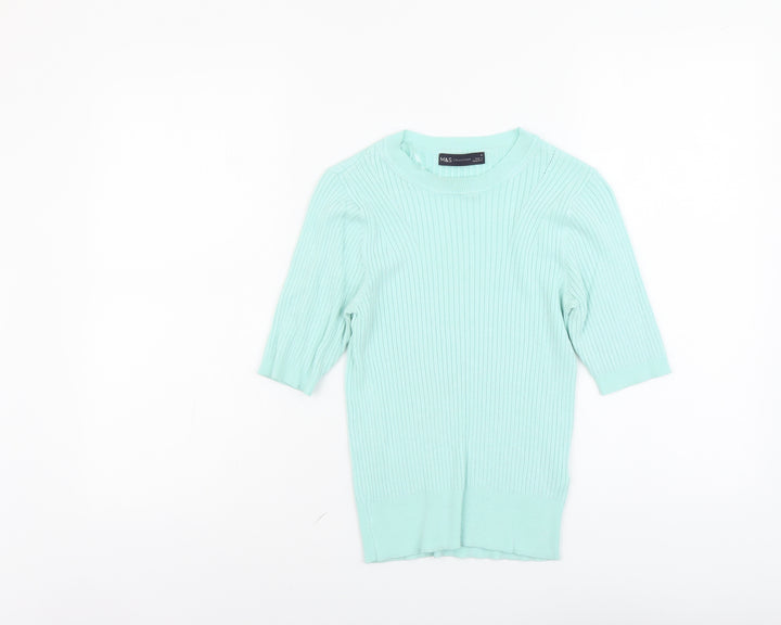 Marks and Spencer Womens Green Round Neck Acrylic Pullover Jumper Size 8