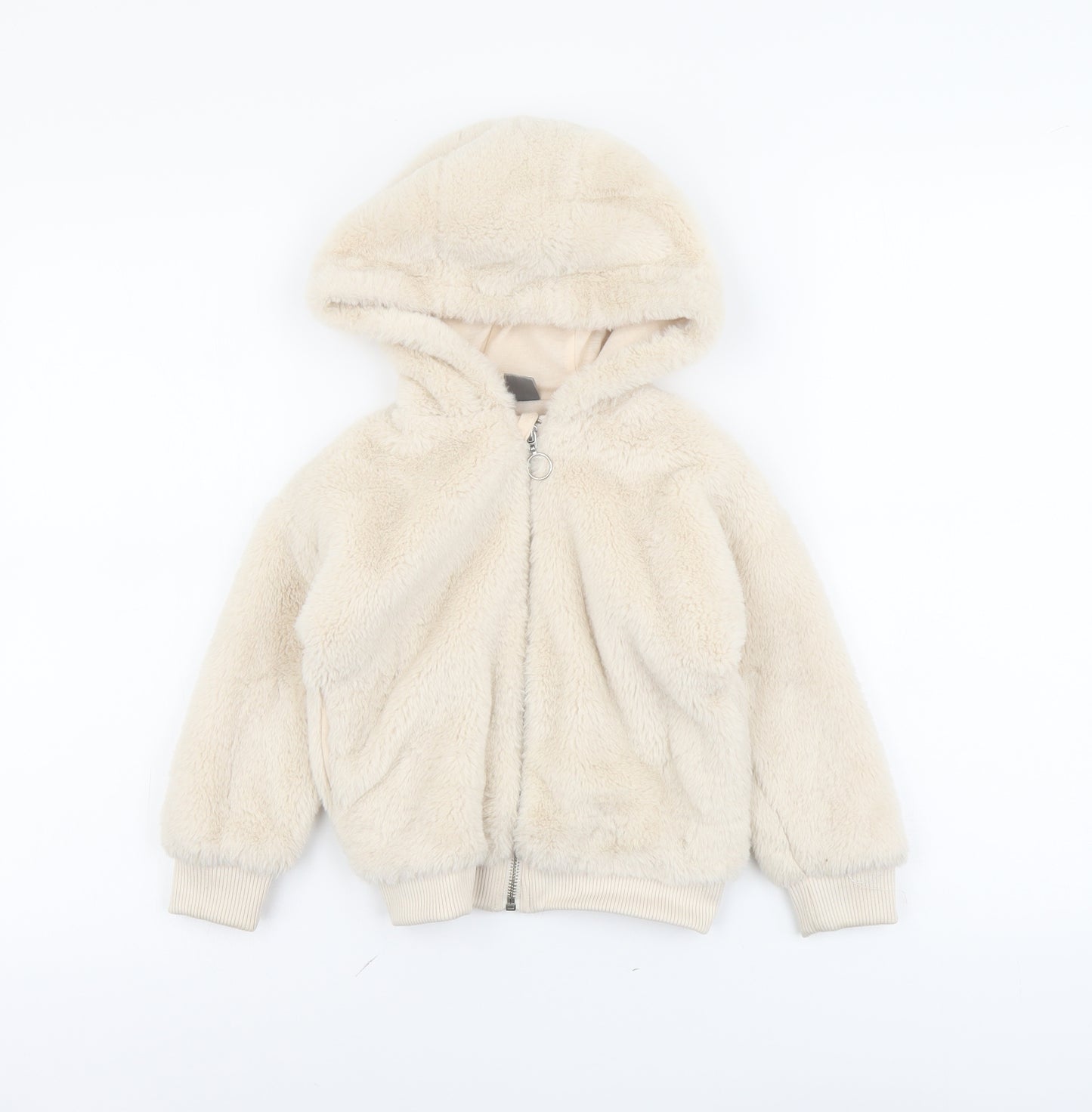 Little Kids Girls Beige Jacket Size 3-4 Years Zip - Faux Fur