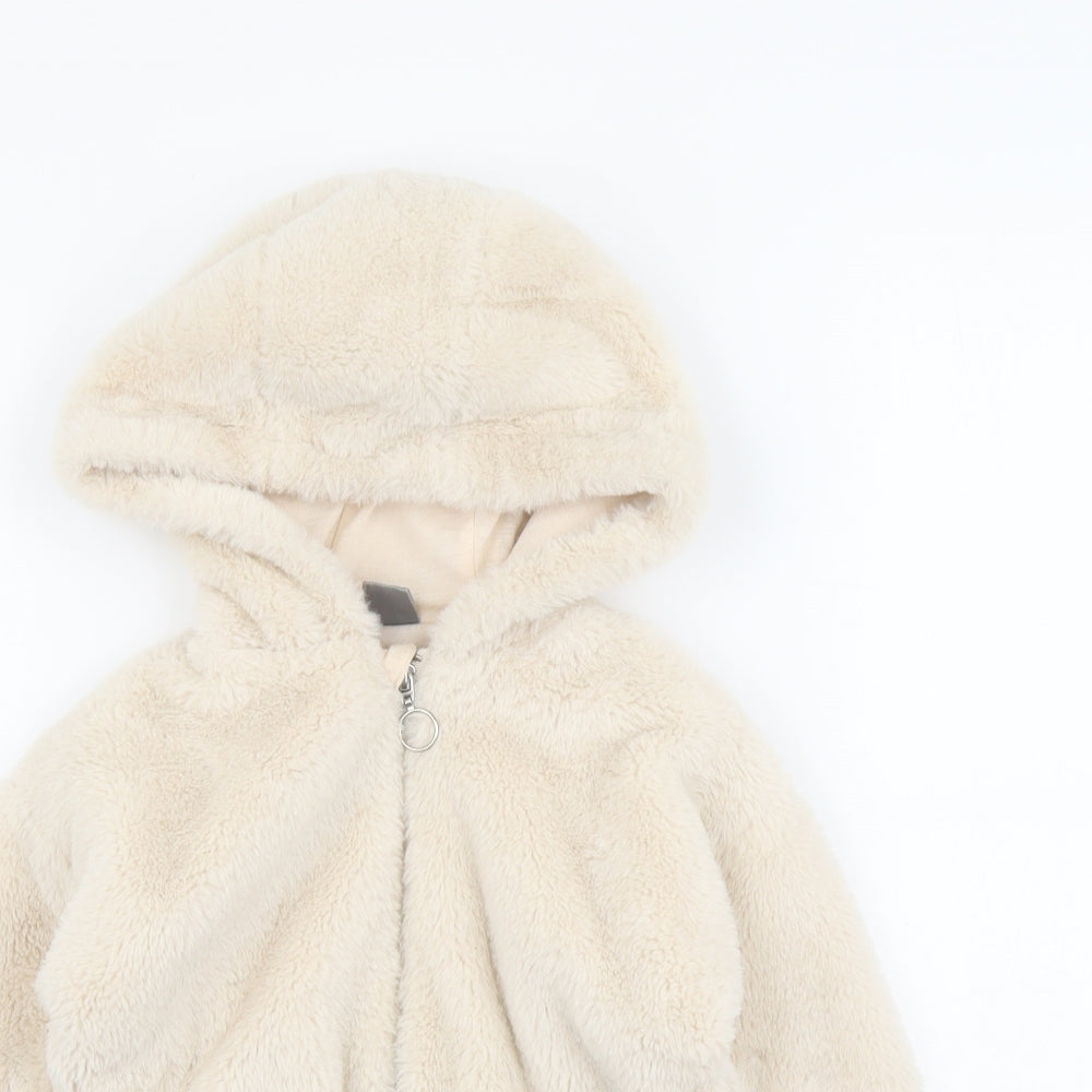 Little Kids Girls Beige Jacket Size 3-4 Years Zip - Faux Fur