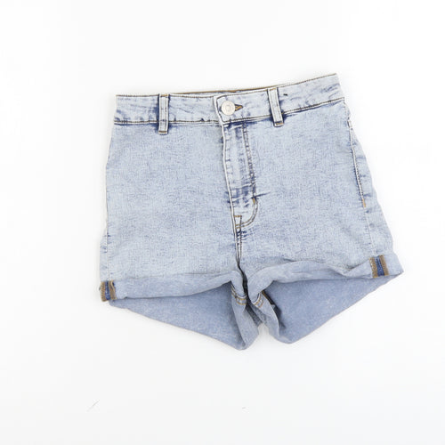 H&M Womens Blue Cotton Hot Pants Shorts Size 4 L3 in Regular Button