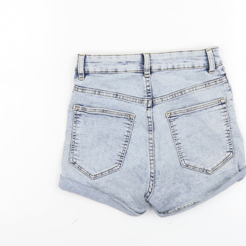 H&M Womens Blue Cotton Hot Pants Shorts Size 4 L3 in Regular Button
