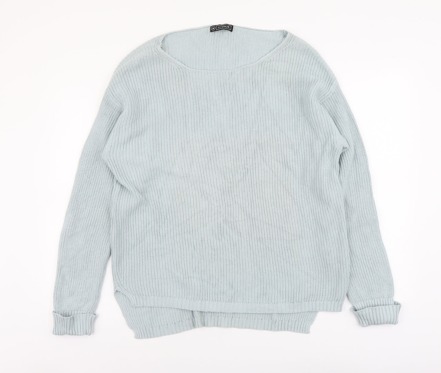 Avenue Womens Blue Round Neck Cotton Pullover Jumper Size 18