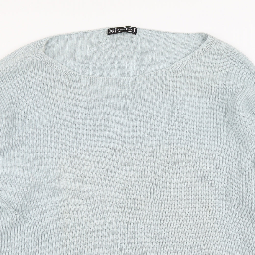Avenue Womens Blue Round Neck Cotton Pullover Jumper Size 18