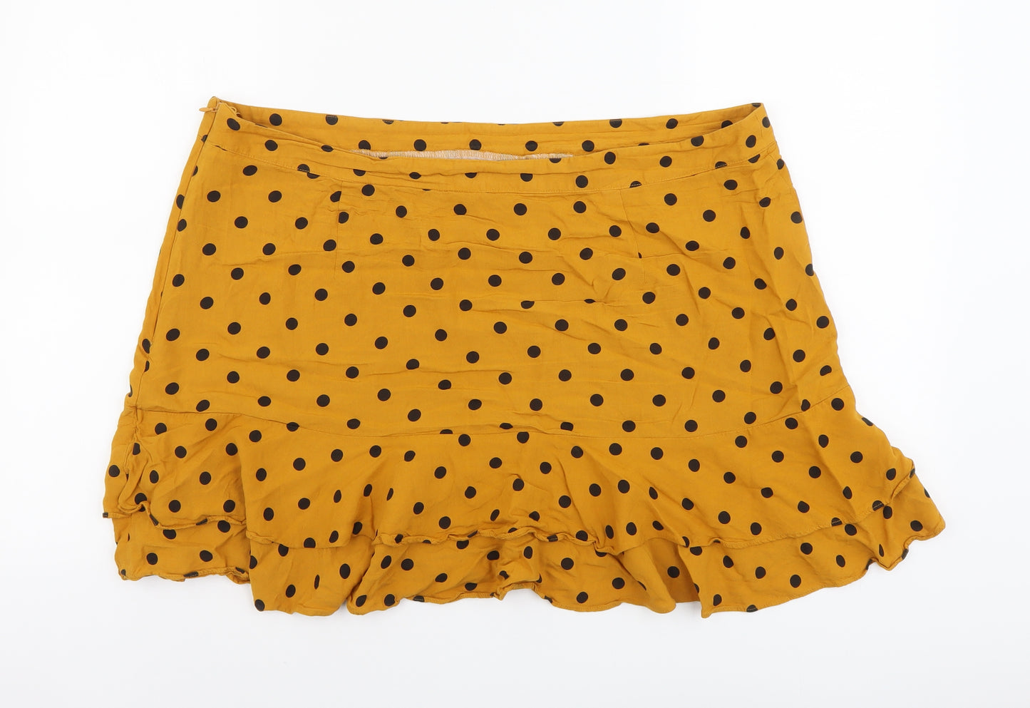 Papaya Womens Yellow Polka Dot Viscose Mini Skirt Size 20 Zip