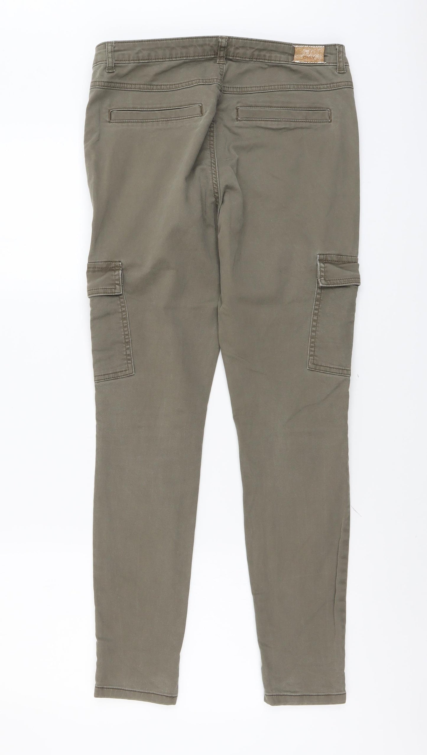 Only Womens Green Cotton Cargo Trousers Size M L29 in Regular Button
