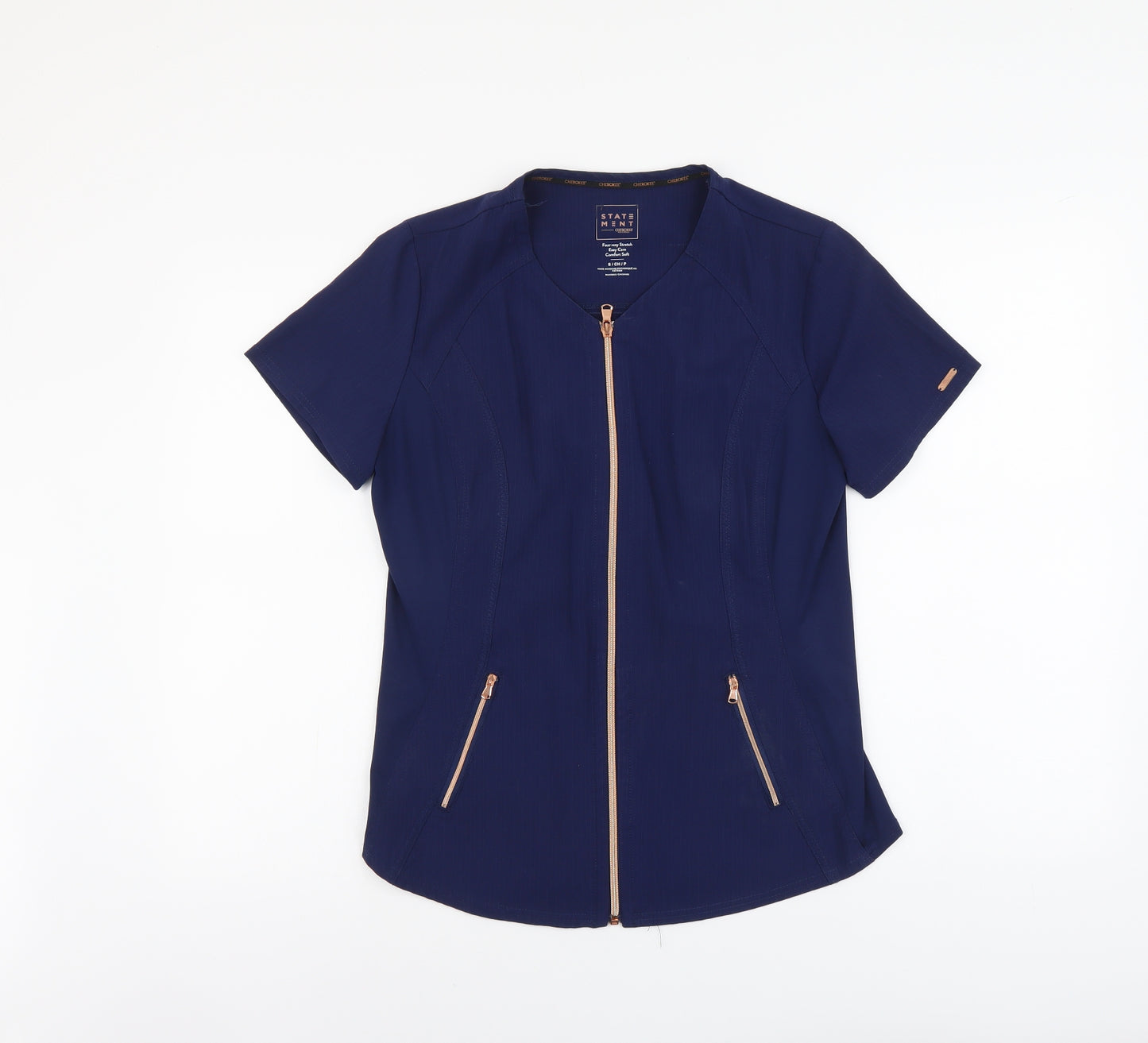 Cherokee Womens Blue Polyester Basic Blouse Size S Scoop Neck