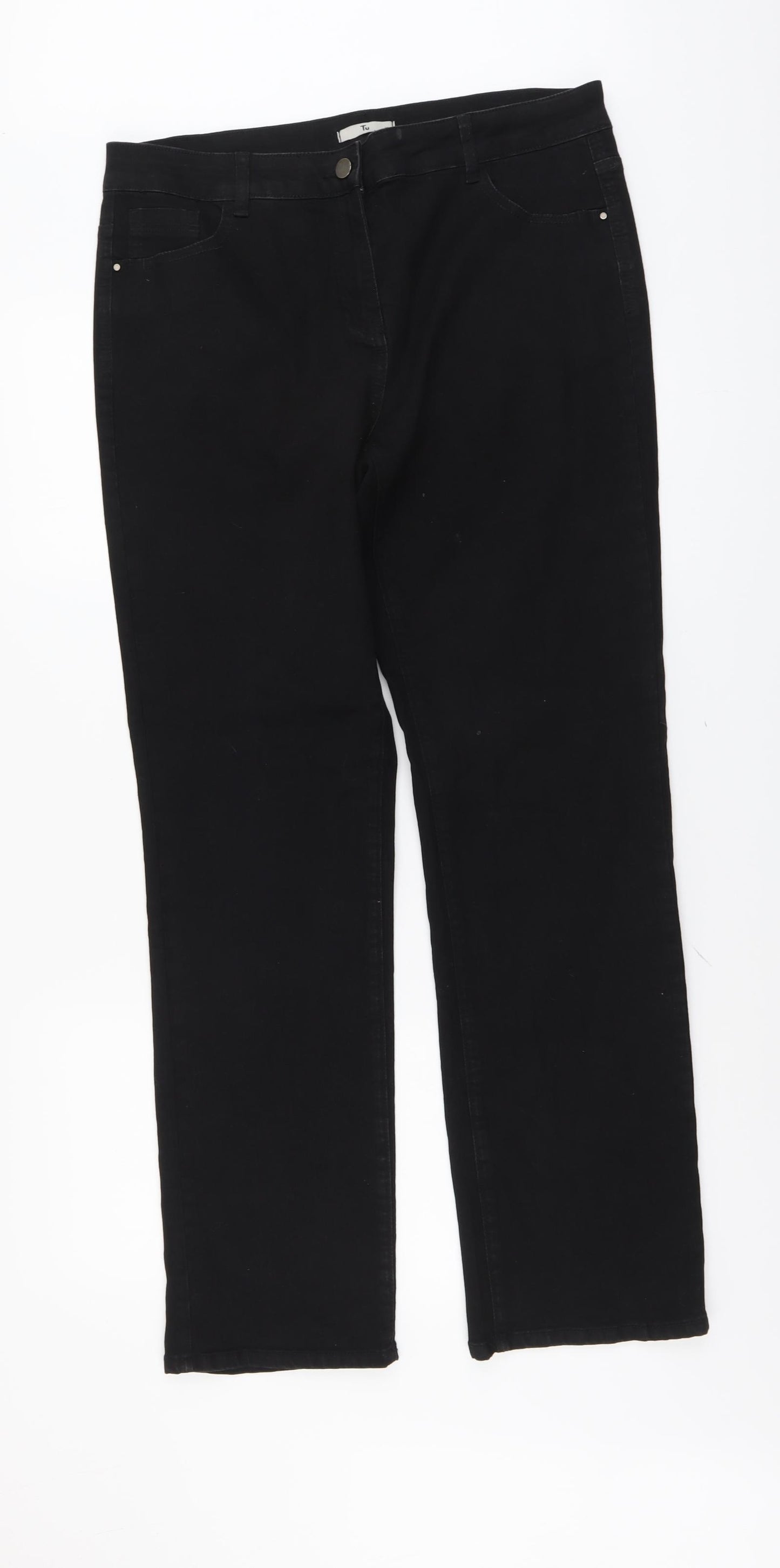 TU Womens Black Cotton Straight Jeans Size 16 L32 in Regular Button