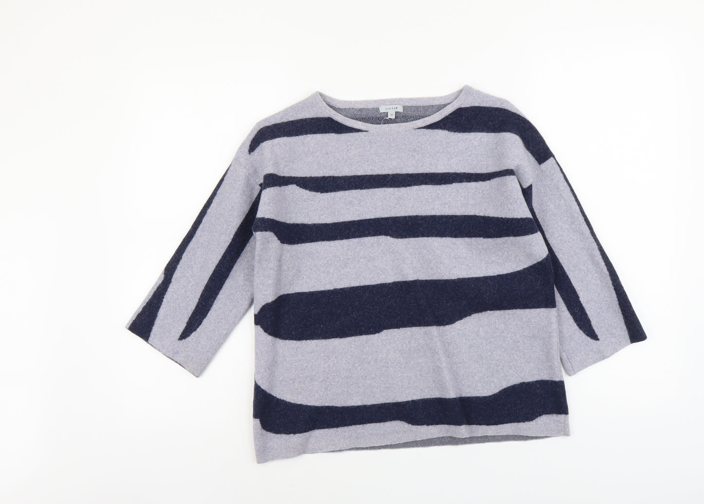 Jigsaw Womens Blue Roll Neck Animal Print Wool Pullover Jumper Size M - Tiger Pattern