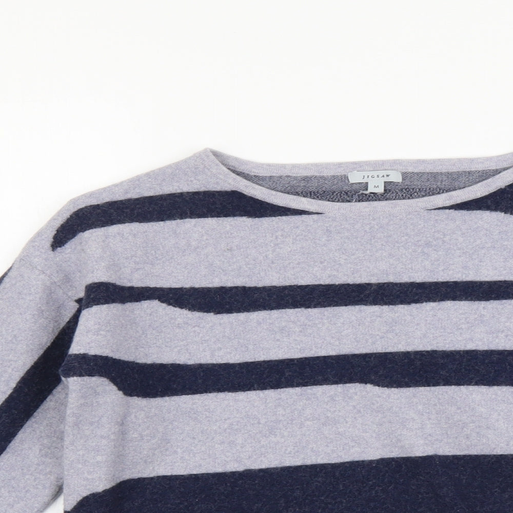 Jigsaw Womens Blue Roll Neck Animal Print Wool Pullover Jumper Size M - Tiger Pattern