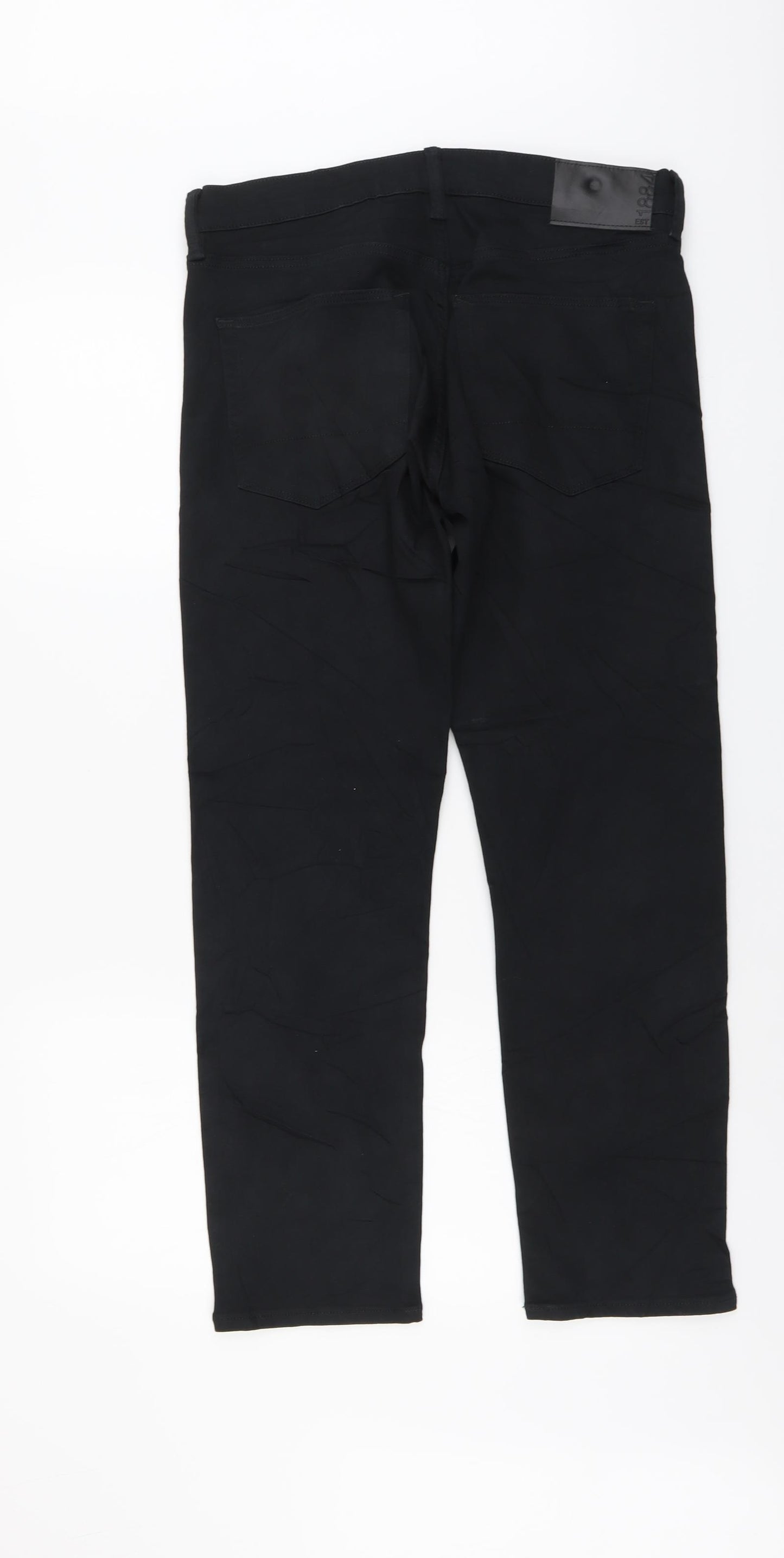Marks and Spencer Mens Black Cotton Straight Jeans Size 32 in L29 in Slim Button