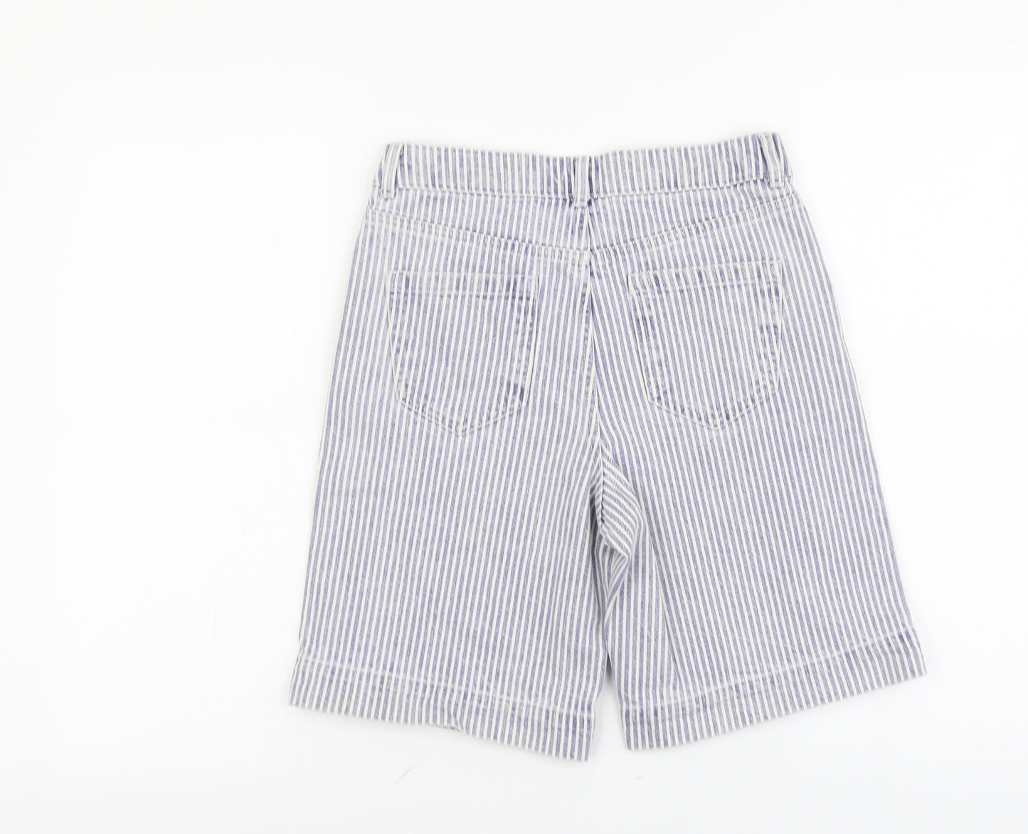 Marks and Spencer Womens Blue Striped Cotton Boyfriend Shorts Size 6 L9 in Regular Button