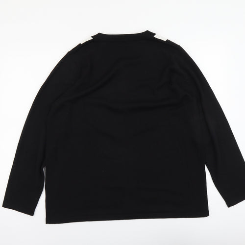 Signature Womens Black Round Neck Geometric Acrylic Cardigan Jumper Size 2XL
