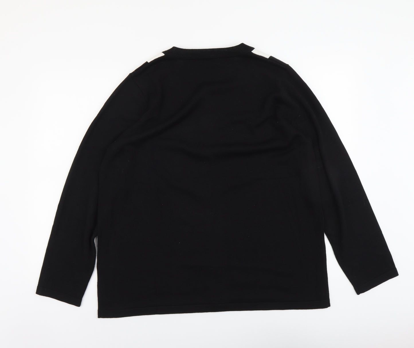 Signature Womens Black Round Neck Geometric Acrylic Cardigan Jumper Size 2XL