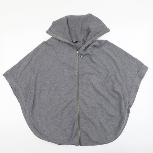 M&V Womens Grey Round Neck Acrylic Full Zip Jumper Size S - Batwing