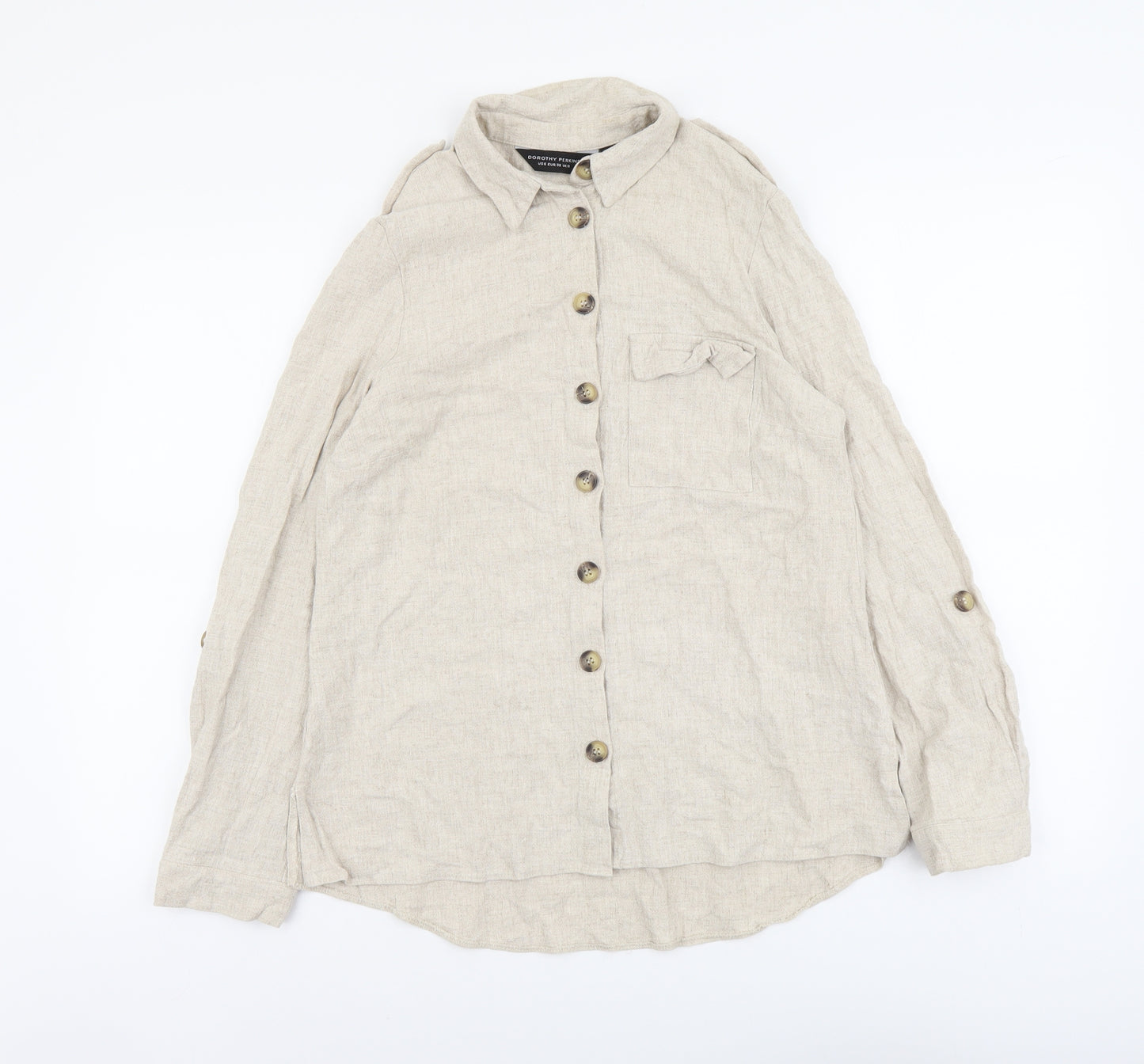 Dorothy Perkins Womens Beige Viscose Basic Button-Up Size 10 Collared