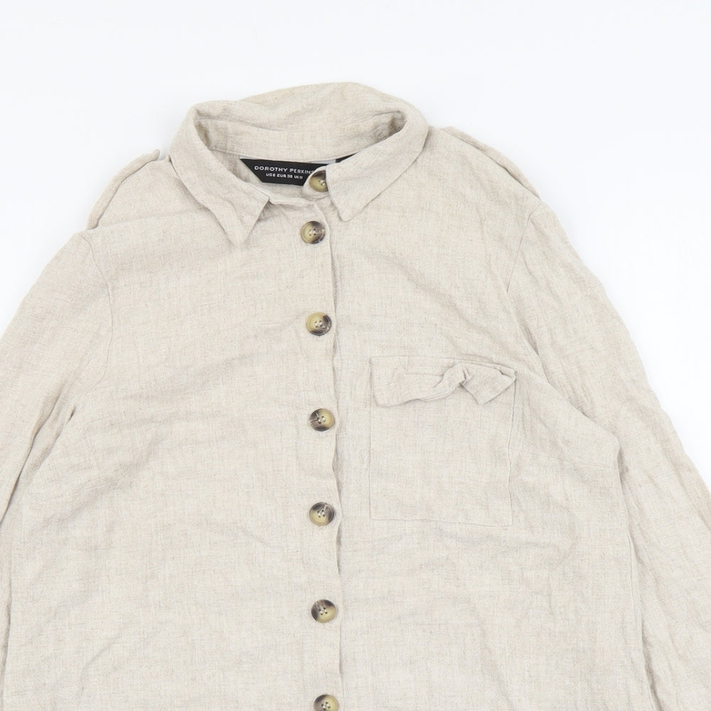 Dorothy Perkins Womens Beige Viscose Basic Button-Up Size 10 Collared