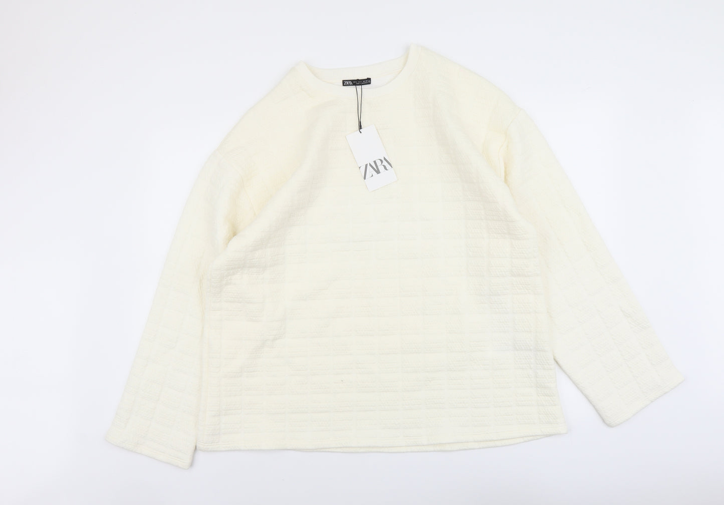 Zara Womens Ivory Polyester Pullover Sweatshirt Size L Pullover