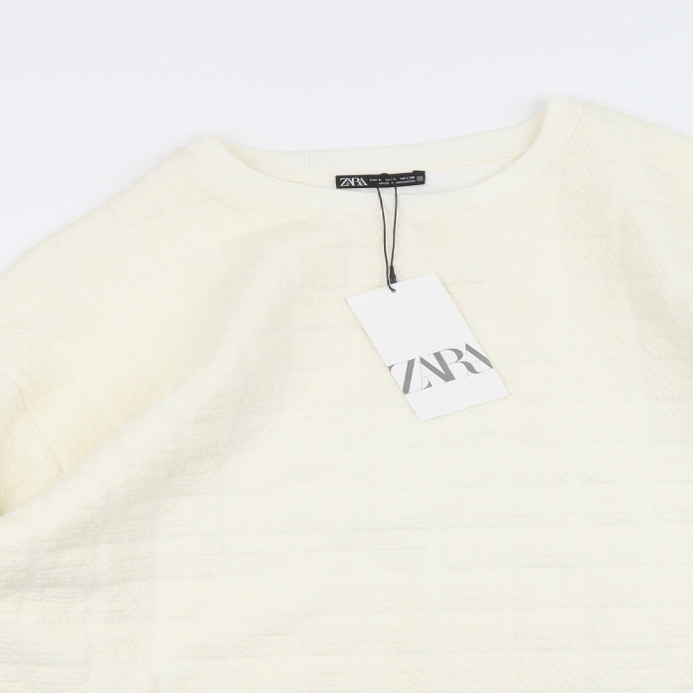 Zara Womens Ivory Polyester Pullover Sweatshirt Size L Pullover