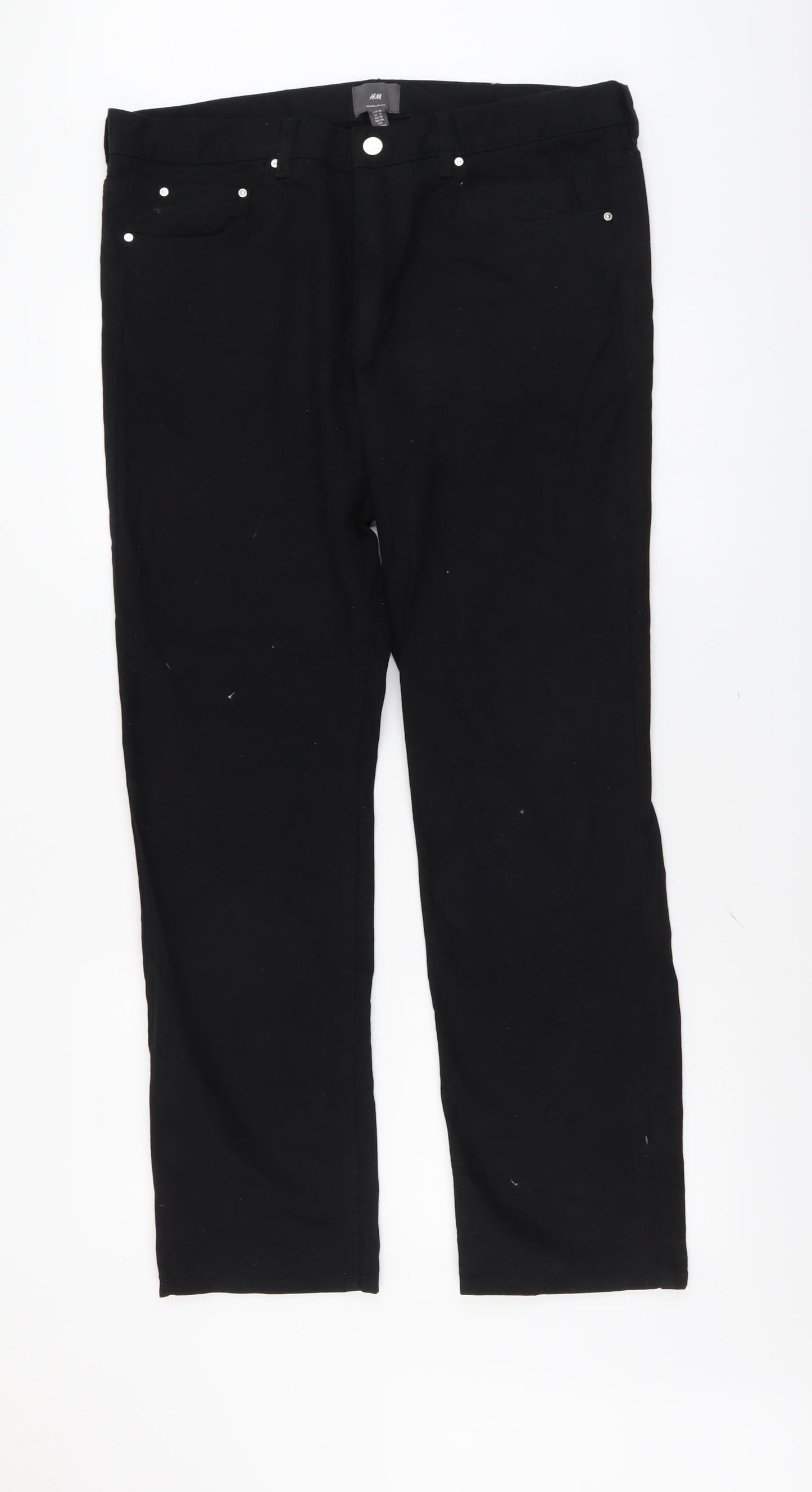 H&M Mens Black Cotton Straight Jeans Size S L30 in Regular Button