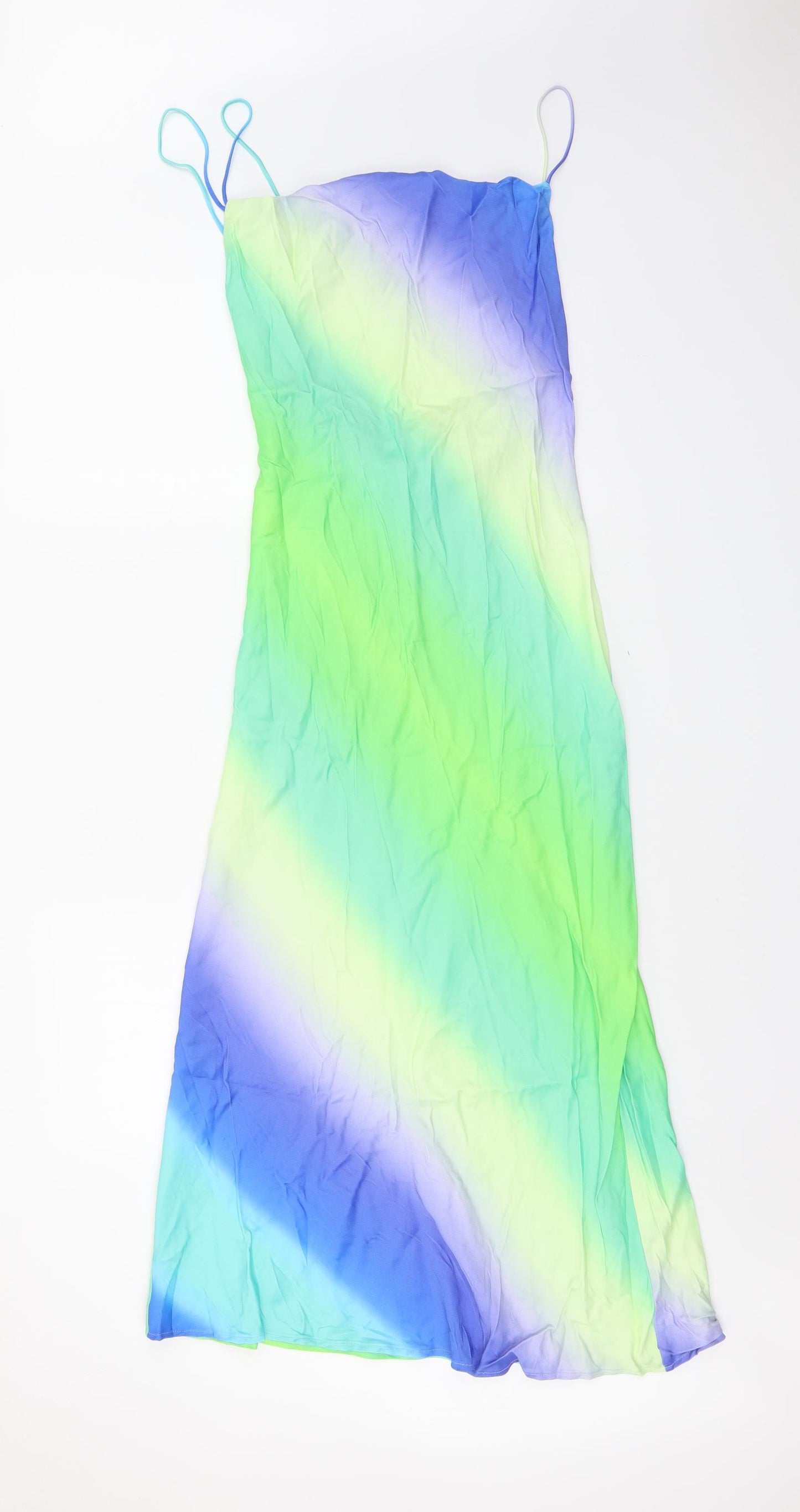 Zara Womens Multicoloured Striped Polyester Slip Dress Size XS Cowl Neck Tie