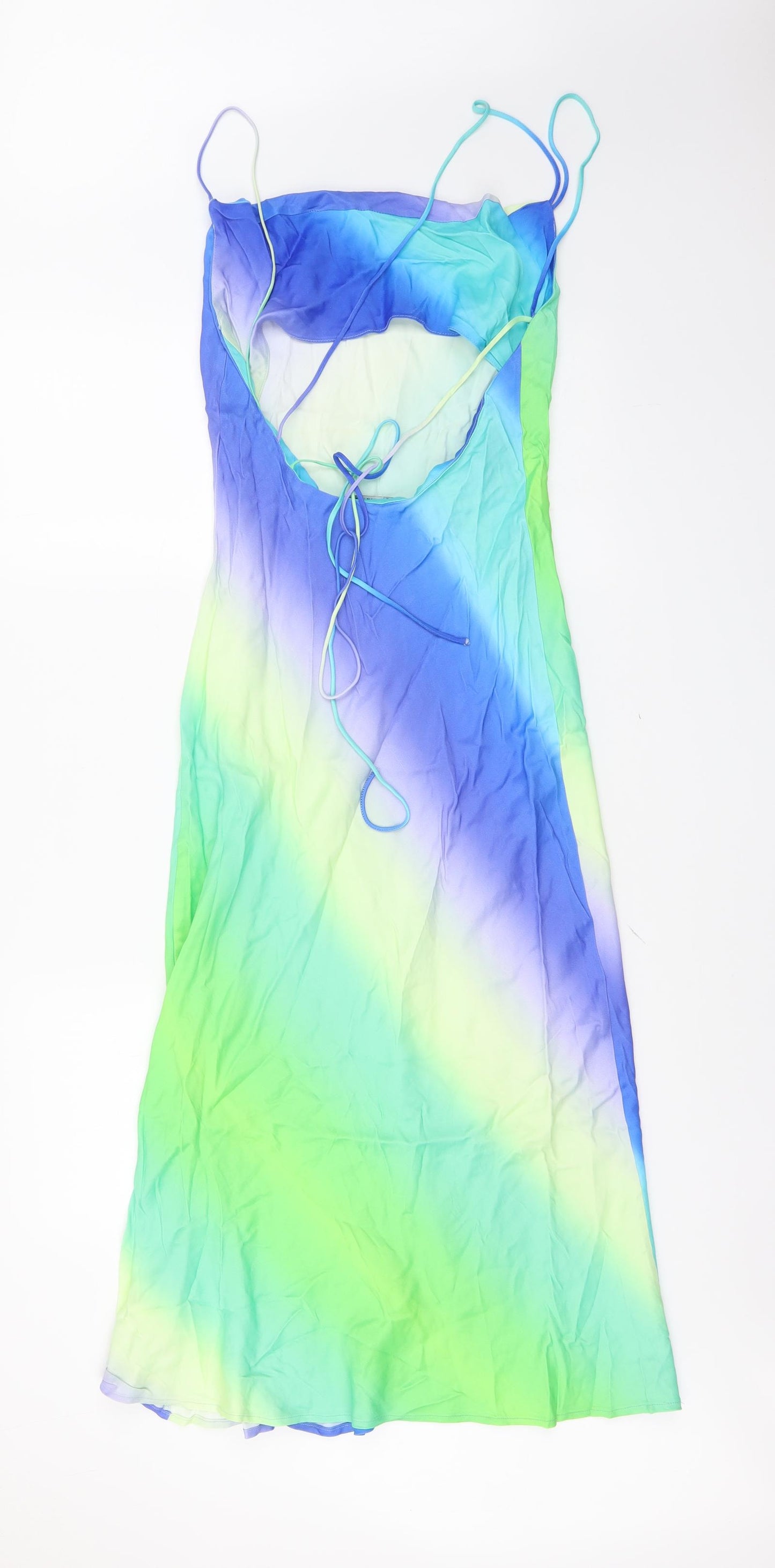 Zara Womens Multicoloured Striped Polyester Slip Dress Size XS Cowl Neck Tie