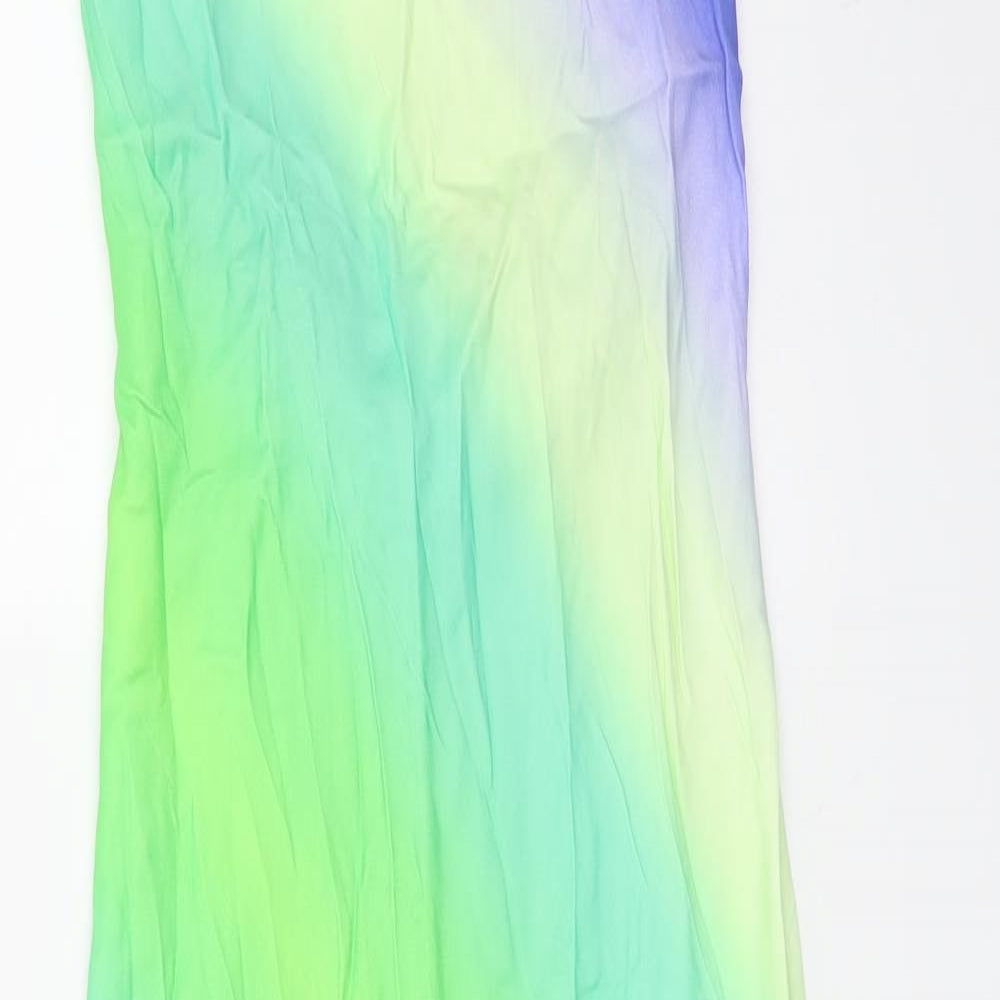 Zara Womens Multicoloured Striped Polyester Slip Dress Size XS Cowl Neck Tie