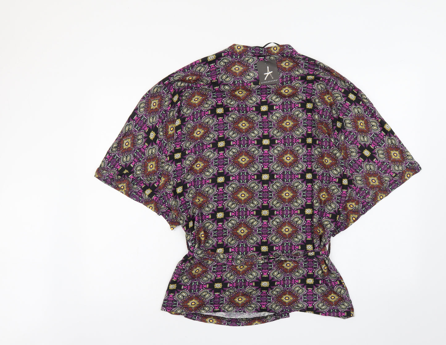 Atmosphere Womens Multicoloured Geometric Viscose Basic Blouse Size M V-Neck