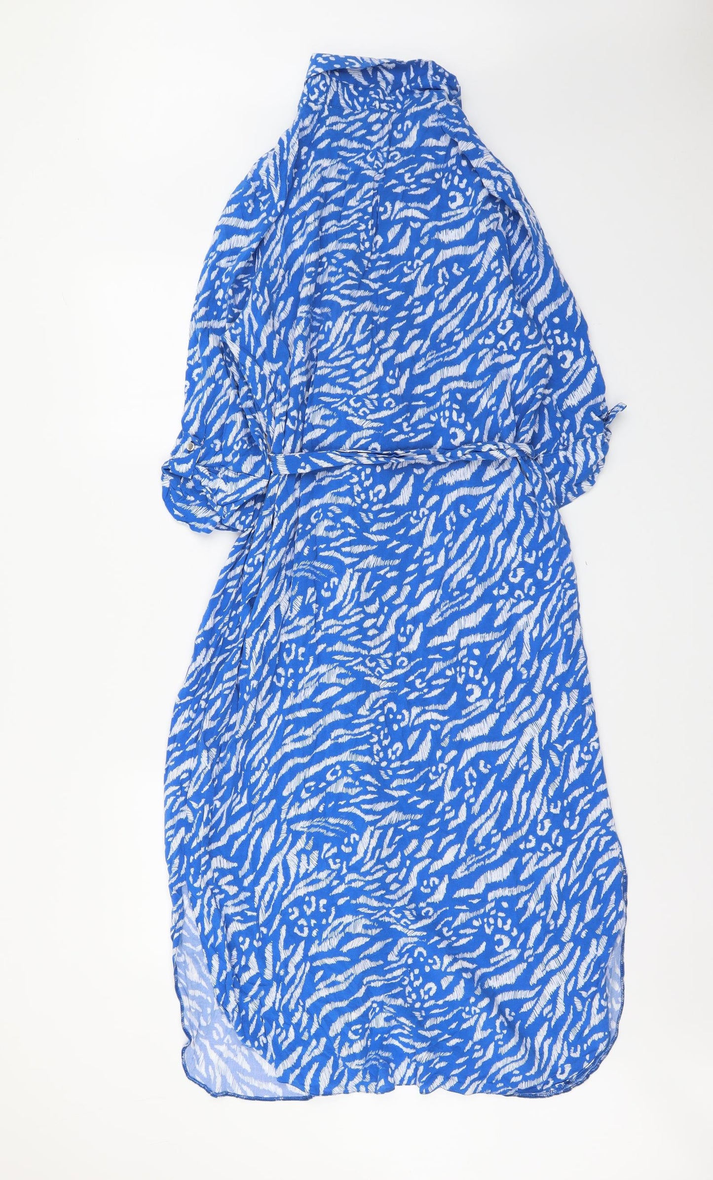 Nutmeg Womens Blue Animal Print Viscose Shirt Dress Size 14 Collared Button