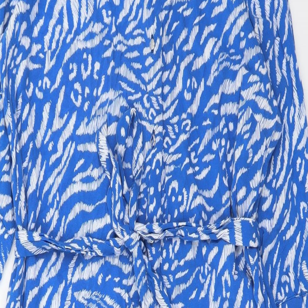 Nutmeg Womens Blue Animal Print Viscose Shirt Dress Size 14 Collared Button