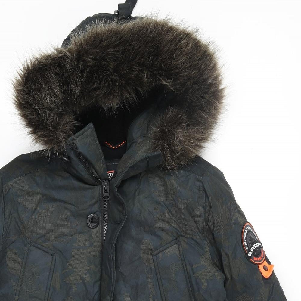 Superdry Mens Green Camouflage Parka Coat Size XS Zip