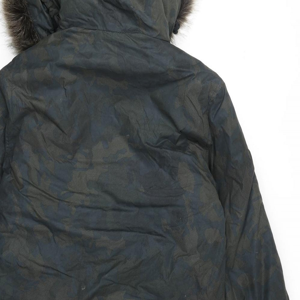 Superdry Mens Green Camouflage Parka Coat Size XS Zip
