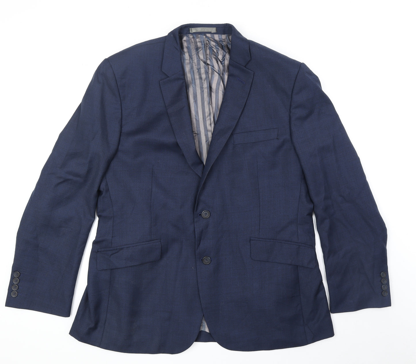 Preworn Mens Blue Wool Jacket Blazer Size 44 Regular