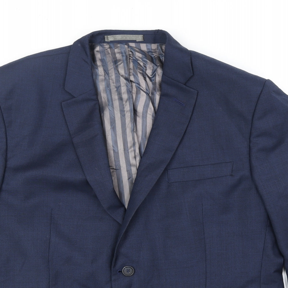 Preworn Mens Blue Wool Jacket Blazer Size 44 Regular