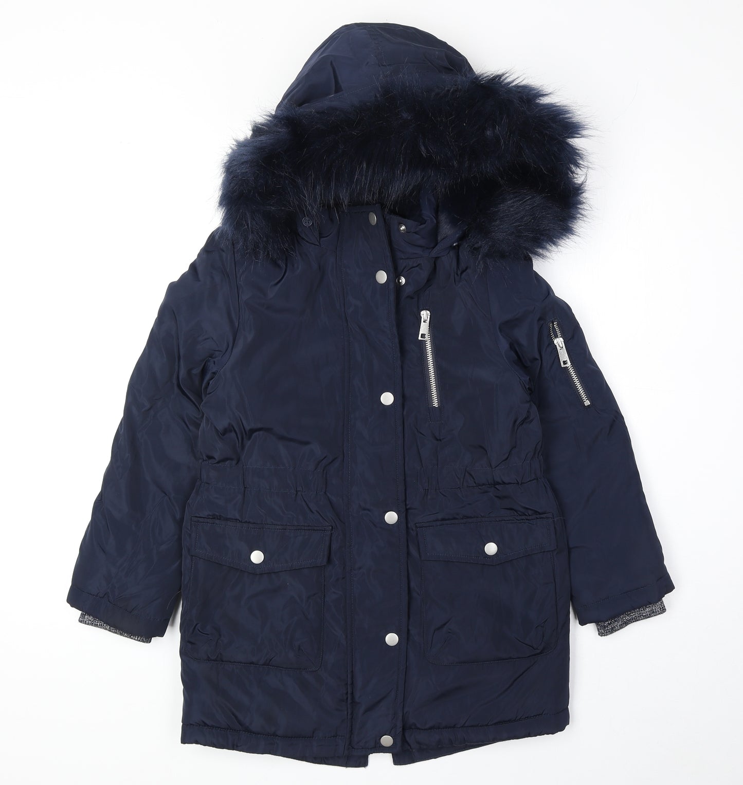 Marks and Spencer Girls Blue Parka Coat Size 7-8 Years Zip