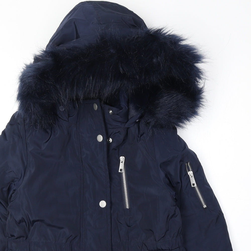 Marks and Spencer Girls Blue Parka Coat Size 7-8 Years Zip