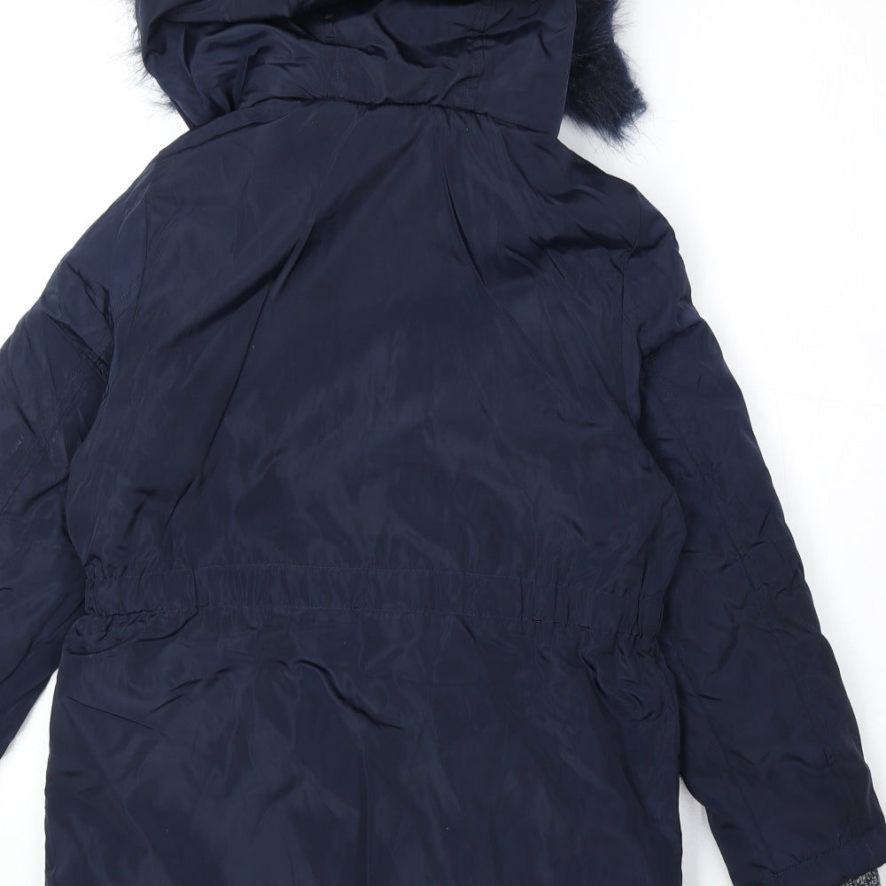 Marks and Spencer Girls Blue Parka Coat Size 7-8 Years Zip