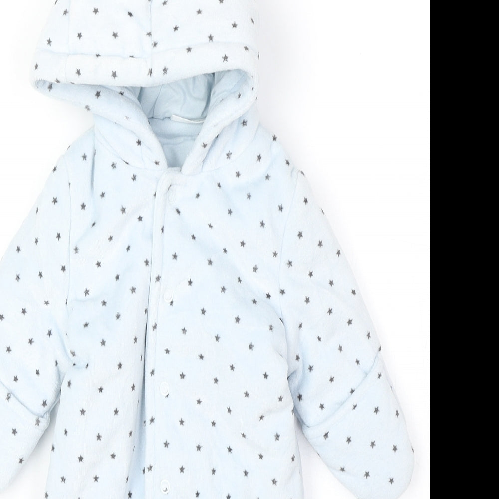 NEXT Boys Blue Floral Basic Coat Snowsuit Size Newborn Snap - Star Print