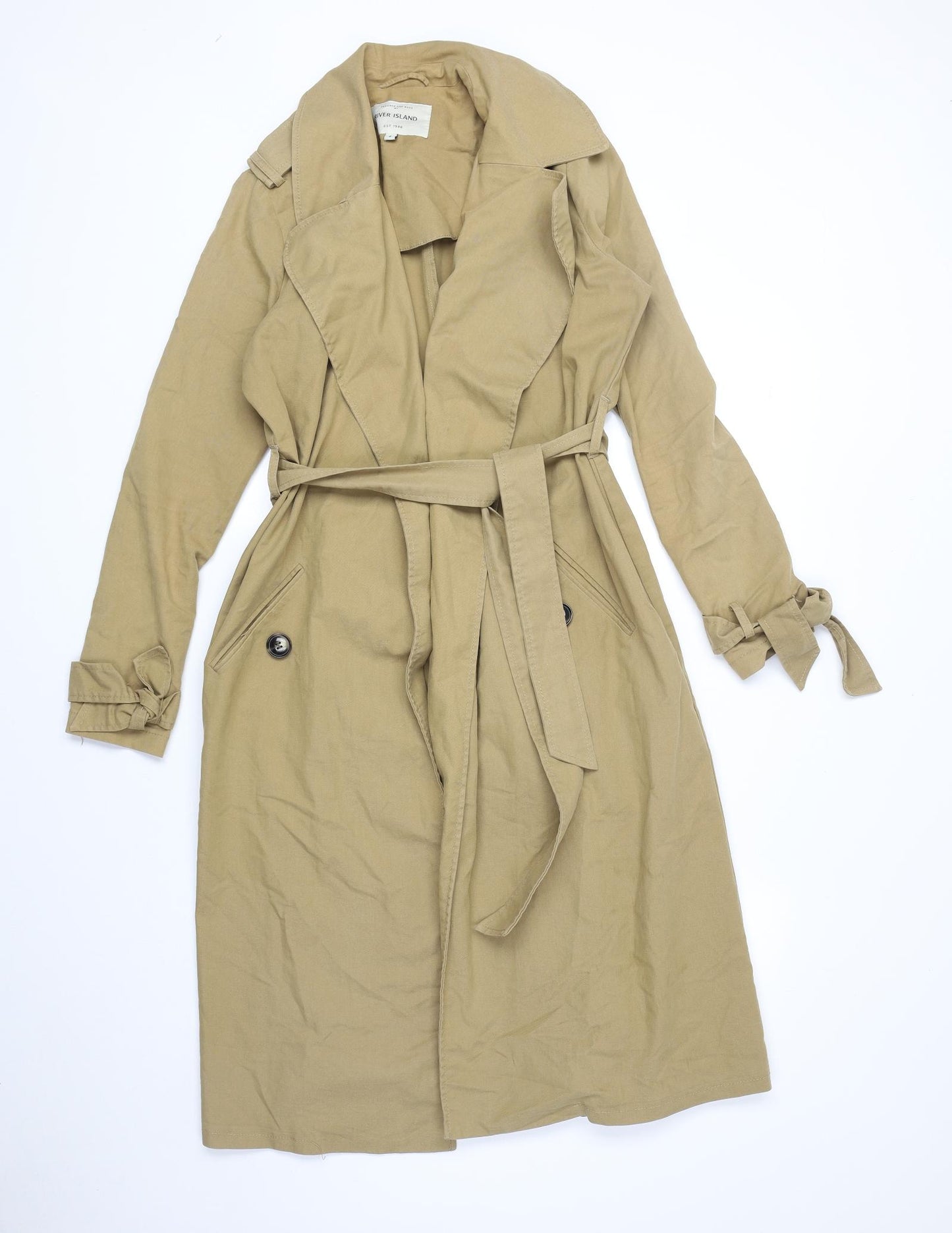 River Island Womens Beige Trench Coat Coat Size 8 Tie