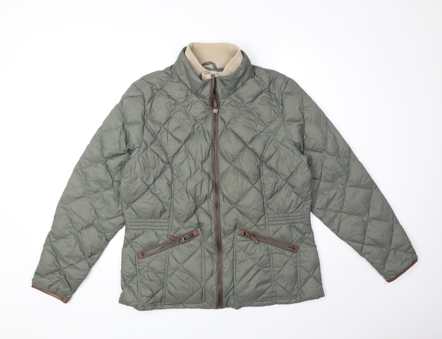 Per Una Womens Green Quilted Jacket Size 16 Zip