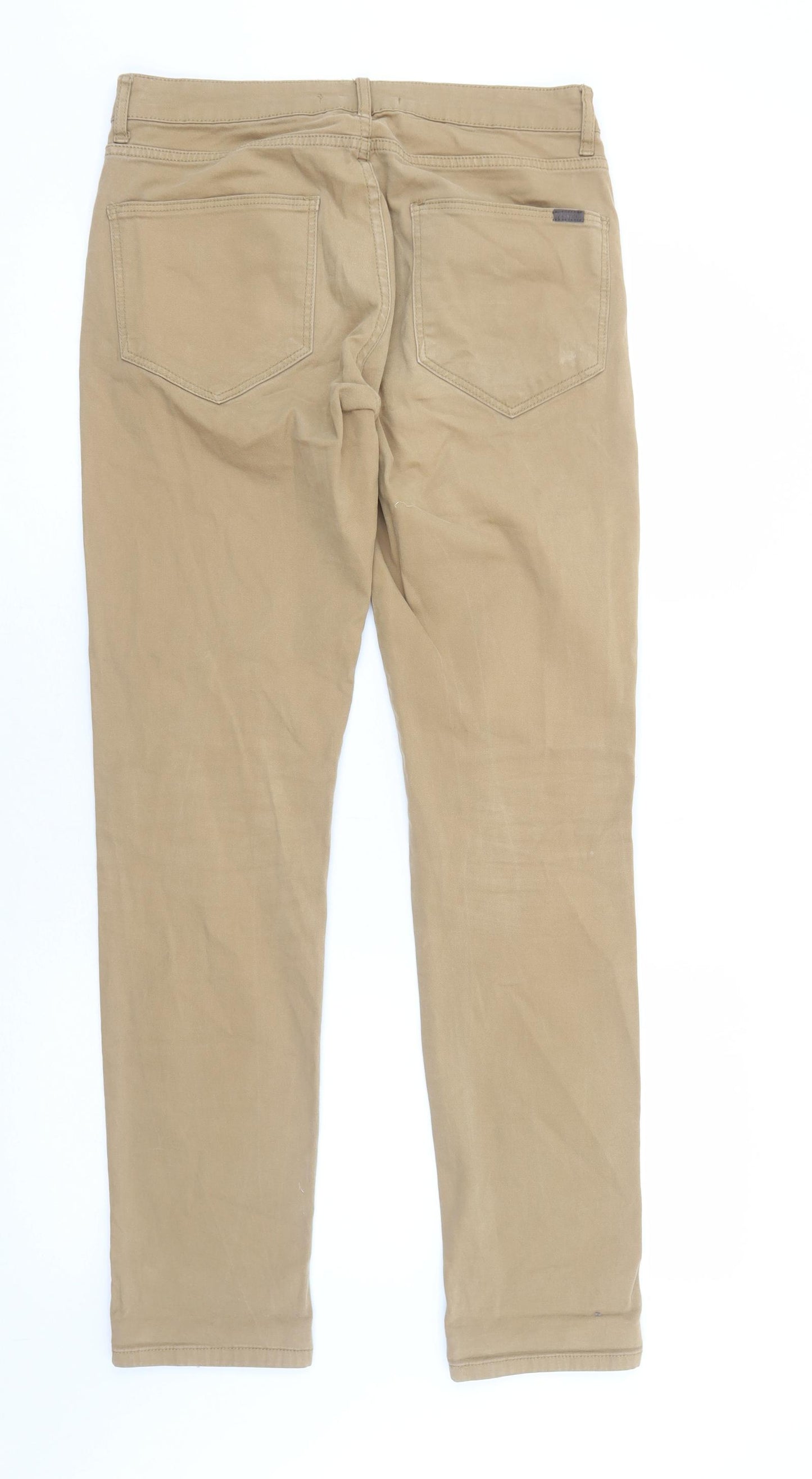 Zara Mens Brown Cotton Chino Trousers Size M Regular Zip